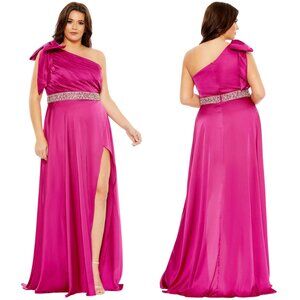 Mac Duggal Fabulouss High Slit One Shoulder Dress Gown Women's 16W Pink Formal